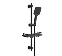JOHO Barre de douche en acier inoxydable de 70 cm avec tuyau et support, kit de barre de douche avec support de pommeau de douche, kit de douche réglable avec douchette à 3 jets et étagère, noir