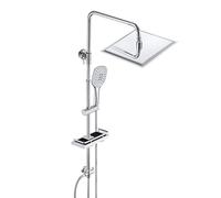 JOHO Colonne de Douche Hydromassante avec Étagère Douche sans Percage Blanc Ranger Shampooing Savon Système de Douche Pluie Réglable en Hauteur pour Salle de Bain Pommeau Douche 25x25cm