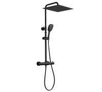 JOHO Colonne de Douche Acier inoxydable avec Douchette Salle de Bain Réglable en Hauteur, Ensemble Douche Pluie Murale avec Mitigeur Thermostatique, Pommeau Douche 30x30 cm Noir