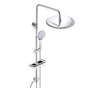 JOHO Colonne de Douche Acier inoxydable avec Douchette Salle de Bain Réglable en Hauteur, Ensemble Douche Pluie Murale sans Robinet avec Étagère, Pommeau Douche D25cm Chromé