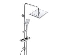 JOHO Colonne de Douche Acier inoxydable avec Douchette Salle de Bain Réglable en Hauteur, Ensemble Douche Pluie Murale sans Robinet avec Pommeau Douche 20x20 cm et Étagère Chromé