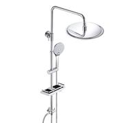 JOHO Colonne de Douche Acier inoxydable avec Douchette Salle de Bain Réglable en Hauteur, Ensemble Douche Pluie Murale sans Robinet avec Pommeau Douche 20 cm et Étagère, Chromé