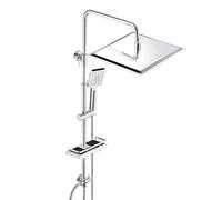 JOHO Inox 304,Colonne de Douche Design Carré sans Mitigeur Ensemble de Douche avec Étagère Douche pour Baignoire Système de Douche Réglable en Hauteur pour Salle de Bain Pommeau Douche 30x30cm.