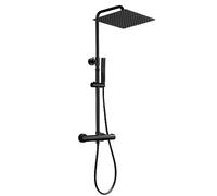 JOHO Colonne de douche Inox avec Robinetterie Thermostatique, Système Pluie pour Cabine Baignoire avec Barre Réglable Hauteur et Tête de Douche 30x30 cm Noir