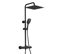 JOHO Colonne de Douche Noir avec 38 ° C Mitigeur Thermostatique Colonne Douche Mural Réglable Douchette Salle de Bain Inox Ensemble Douche Baignoire Pommeau Douche 25x25cm