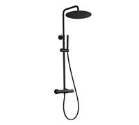 JOHO Colonne de Douche Noir Colonne Douche 38 ℃ Mitigeur Thermostatique Réglable en Hauteur Set Kit de Douche en INOX 304 avec Douchette et Pommeau Douche Rond D30cm