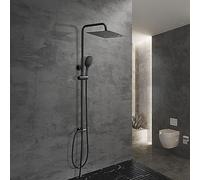 JOHO Colonne de Douche Réglable en Hauteur, Kit de Douche à Effet Pluie sans Robinet en Acier inoxydable 20 x 20 cm Noir
