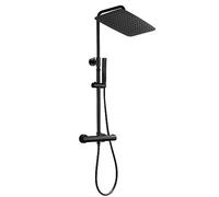 JOHO Colonne Douche Noir Réglable en Hauteur Colonne Douche avec Mitigeur Thermostatique Pommeau Douche Carrée 35x25, Inoxy 304