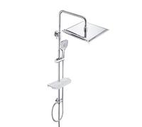 JOHO Inox 304,Colonne de Douche Design Carré sans Mitigeur Ensemble de Douche avec Étagère Douche pour Baignoire Système de Douche Réglable en Hauteur pour Salle de Bain Pommeau Douche 30x30cm.