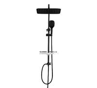 JOHO Inoxy 304 Colonne de Douche Noir Réglable en Hauteur,Système de Douche Pluie avec Étagère Douche pour Salle de Bain Ensemble de Douche pour Baigoire avec Pommeau Douche Carre 35x25cm