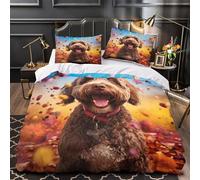 Joie d'automne pour les chiens 3D Imprimé Drap de couette Microfibre lavable machine Illustration d'animal mignon Housse de couette 2 taies hypoallergénique adultes couples Single（140x200cm）