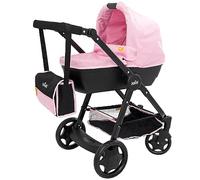 Joie Junior Mytrax Landau pour poupées | Poussette simple avec nacelle amovible | Comprend un sac à langer assorti et un rangement sous le siège | Système de voyage en noir et rose avec poignée
