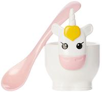 Joie MSC Lot de 1 coquetiers et cuillères à motif licorne blanche et rose, en plastique sans BPA