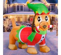 Joiedomi 183cm Chiot Gonflable de Noël Tenant Une Canne à Sucre d'orge - Décoration Gonflable en Plein air avec LED intégrées - pour fête de Noël, intérieur et extérieur - Cour, Jardin, pelouse