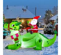 Joiedomi Dragon de Noël gonflable de 1,8 m de long, long Père Noël chevauchant un dragon vert gonflable avec LED intégrées, gonflables pour fête de Noël, cour extérieure