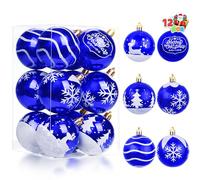 JOIEDOMI Lot de 12 boules de Noël bleues et blanches de 5,8 cm - Peinture délicate et scintillante - Décoration de sapin de Noël incassable assorties pour décoration d'intérieur, fournitures de fête