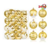 JOIEDOMI Lot de 24 boules de Noël - Peintures délicates et scintillantes - Incassables - Décorations pour sapin de Noël, décorations de fête, décorations d'arbre et événements spéciaux (doré et blanc,