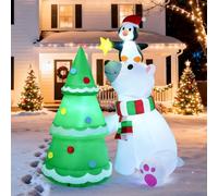 Joiedomi Ours Polaire Gonflable de 1,8 m avec Pingouin et Sapin de Noël avec LED intégrées pour fête de Noël en Plein air, Cour, Jardin, décoration d'hiver