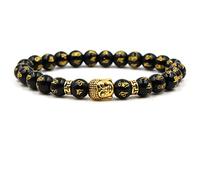 Joielavie Bracelet Tête de Bouddha Om Mani Padme Hum Mantra Sanscrit Gravé Perle Pierre Naturelle Tibétain Élastique Chaîne de Main Cadeau Homme Femme #3
