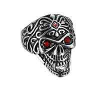 Joielavie Chevalière Bague Tête de Mort Crâne Yeux Zircons Rouges Floral Gravure Punk Rock Acier Inoxydable Bijoux Homme Taille 62