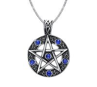 Joielavie Collier Pendentif Homme Blue Strass Faux Diamant Pentagram Pentacle Tribal Gothique Acier Inoxydable Chaîne Cadeau Bijoux, 60 cm, Acier inoxydable, Diamant, 60 cm, Acier inoxydable, Diamant