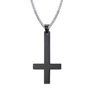 Joielavie Collier Pendentif pour Homme Femme en Acier Inoxydable avec Chaîne Croix Crucifix Inversé Lisse Classique Bijoux Noir