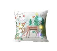 Joielavie Housse de Coussin à LED Renne Cerf Forêt Sapin de Noël Scène Hivernale Carré Lin Coton Mélangé Taie Oreiller Lumineuse Décoration Noël Lit Maison Sofa Café 45X45CM #3