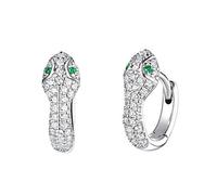 Joielavie Petites Boucles d'Oreilles Dormeuses en Argent 925 pour Femme Fille Serpent Yeux Zircon Vert Blanc Sertie Charmant Créole Bijoux