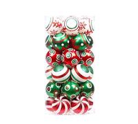 Joievievie 30PCS 6CM Boules de Noël Imprimé Sapin Merry Christmas Rouge Vert Blanc Or Paillette Couleur Mélangé Kit de Décorations pour Sapin de Noël #4