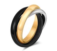 Joievievie Bague 3 en 1 Triple Anneaux Entrelacés Noir Argent Or Alliance Mariage Bijoux Homme Femme Taille 54