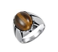 Joievievie Bague Chevalière Homme Ovale en Oeil de Tigre Pierre Naturelle Acier Inoxydable Argenté Bijou Géométrique Rétro Taille 57