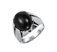 Joievievie Bague Chevalière Homme Ovale en Pierre Naturelle Pierre Noire Acier Inoxydable Argenté Bijou Géométrique Rétro Taille 59