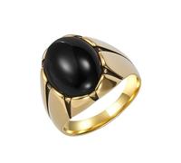 Joievievie Bague Chevalière Homme Ovale en Pierre Naturelle Pierre Noire Acier Inoxydable Doré Bijou Géométrique Rétro Taille 54