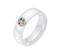 Joievievie Bague en Céramique Blanche Argent 925 Ronde Zirconium Coloré Fierté Lesbienne LGBT Bijoux Femme Fille Alliance Fiançailles Mariage Taille 54