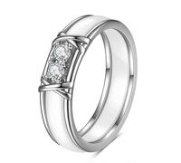 Joievievie Bague Femme en Céramique Blanche avec Double Zirconium Initiale X Bague de Mariage Fiançailles Alliance Bijoux Taille 51