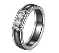 Joievievie Bague Femme en Céramique Noire avec Double Zirconium Initiale X Bague de Mariage Fiançailles Alliance Bijoux Taille 54