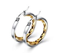 Joievievie Boucles d'Oreilles Cercle Créoles Géométrique Double Couches Plaqué Or Argent Bicolore Anti Allergique Bijoux FEmme Fille