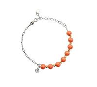 Joievievie Bracelet en Perles de Céramique Orange et Argent 925 avec Pendentif Cœur Zircon Chaîne de Main Adjustable Bijou Femme Energisant Créatif