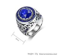 Joievievie Chevaliere Bague Homme Ovale avec Zircon Bleu et Cristal à Facettes Sculpture Acier Inoxydable Bijou Gothique Vintage Taille 64