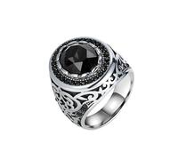 Joievievie Chevaliere Bague Homme Ovale avec Zircon Noir et Cristal à Facettes Sculpture Acier Inoxydable Bijou Gothique Vintage Taille 57