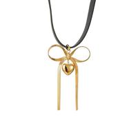 Joievievie Collier Choker Ras du Cou Nœud Papillon Cœur Acier Inoxydable Doré 19K Chaîne Cuir Bijou Femme Fille Or
