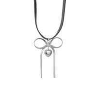 Joievievie Collier Choker Ras du Cou Nœud Papillon Cœur Acier Inoxydable Doré 20K Chaîne Cuir Bijou Femme Fille Argent