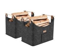JOIEYOU 2X Sac en feutre pour le bois de chauffage Pliable avec feutre extra-épais et poignée en bois renforcée Panier en feutre pour le bois Sac à provisions pour le bois Journaux, Gris foncé