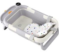 JOIEYOU Baignoire pour bébé Baignoire pour bébé pliable avec support, thermomètre et coussin de bain Antidérapant Portable pour nouveau-né tout-petit, Ours/Poussin