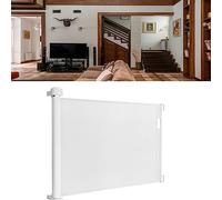 JOIEYOU Barrière de protection d'escalier, rétractable, extensible, 0 à 180 cm, avec double serrure, sans perçage, pour bébé et chien, en intérieur et en extérieur, 150 cm blanche