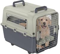 JOIEYOU Boîte de transport pour chien Boîte de transport pour chien 67x51x58,5 cm Boîte de transport pour chien avec roulettes et fenêtres en fer Portes Boîte de transport pour animaux Boîte avion pou