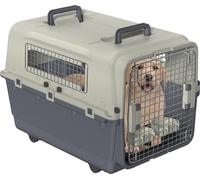 JOIEYOU Boîte pour chien Boîte de transport pour chien 80x57x70 cm Boîte de transport pour chien avec roulettes et fenêtres en fer Portes Boîte de transport pour animaux Boîte pour avion pour chiens A