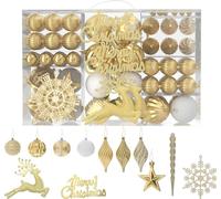 JOIEYOU Boules de Noël or Set de 108 décorations d'arbre de Noël Décorations de Noël en plastique y compris boules de Noël, étoile, REH flocon de neige Décoration de Noël