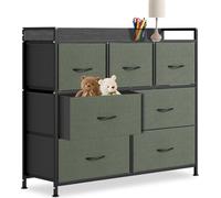 JOIEYOU Commode 7 tiroirs en tissu Armoire Sideboard Comode Vintage Gris Armoire de rangement Armoire à tiroirs pour salon chambre couloir
