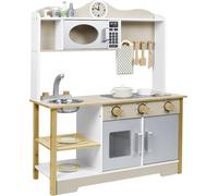 JOIEYOU Cuisine pour enfants Cuisine de jeu en bois avec cuisinièreµ-ondes &robinet&évier et accessoires de cuisine Cuisine de jeu pour enfants de plus de 3 ans, 65x24x85cm
